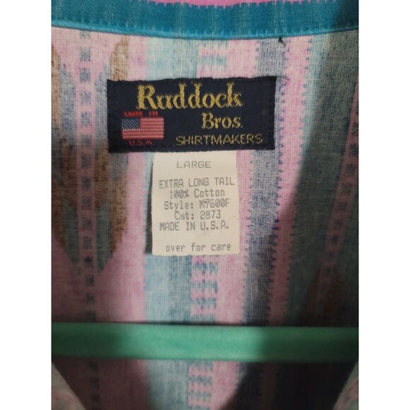 Vintage Ruddock Bros Western Shirt Large Aztec Print Pink & Teal 100% Cotton - Picture 7 of 8